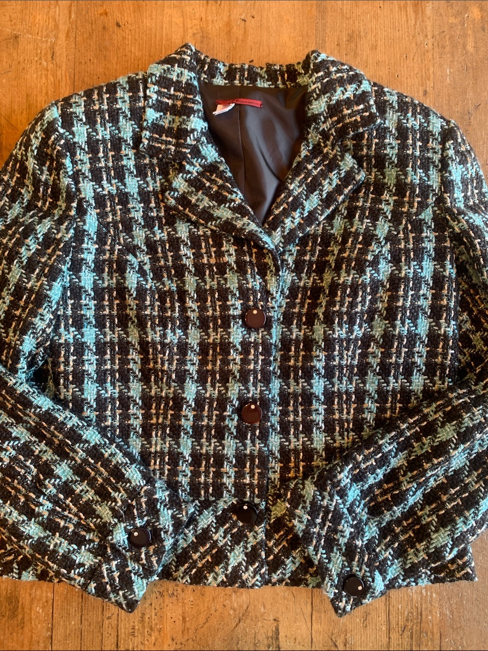 Women's Black and Teal Tweed Blazer Jacket - Blazer and Skirt - Picture 12 of 16